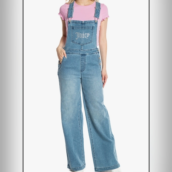 Juicy Couture Denim - Juicy Couture Denim Rhinestone Bedazzled Wide Leg Disco Dungarees